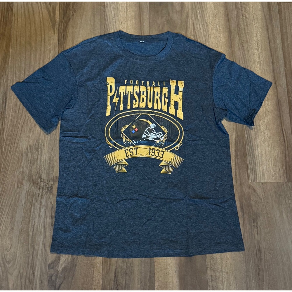 Pittsburgh Football Est 1933 Graphic T-Shirt Mens Medium Charcoal Gray Yellow